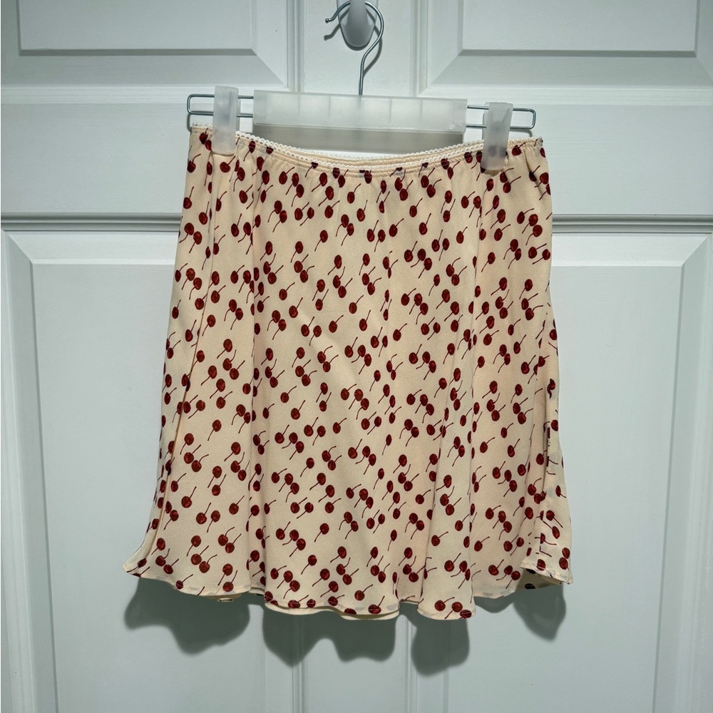 Reformation Cream A-Line Mini Skirt with Cherry Print